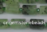 CTB205 15.5 inches 10*15mm faceted tube green rutilated quartz beads