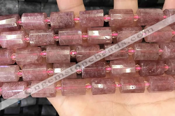 CTB222 15.5 inches 10*14mm faceted tube strawberry quartz beads