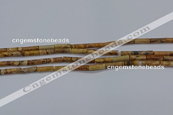 CTB332 15.5 inches 4*13mm tube picture jasper beads wholesale