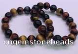 CTB38 7.5 inches 12mm round colorful tiger eye beaded bracelets