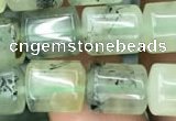 CTB601 15.5 inches 9*11mm tube green rutilated quartz beads