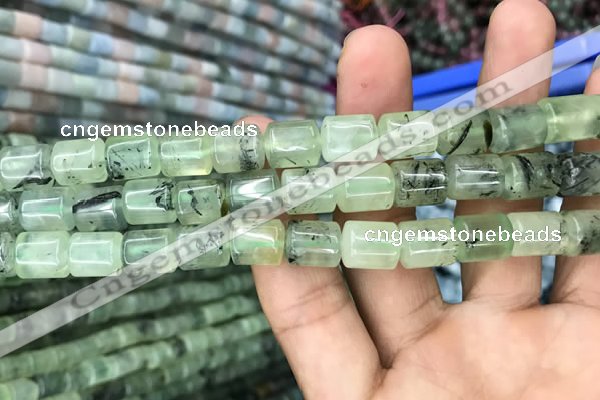 CTB601 15.5 inches 9*11mm tube green rutilated quartz beads