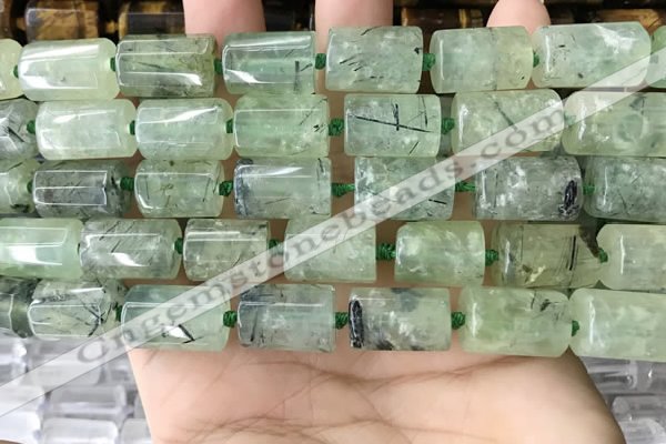 CTB621 11*16mm - 12*18mm faceted tube green rutilated quartz beads