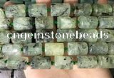 CTB654 15.5 inches 12*16mm faceted tube green rutilated quartz beads