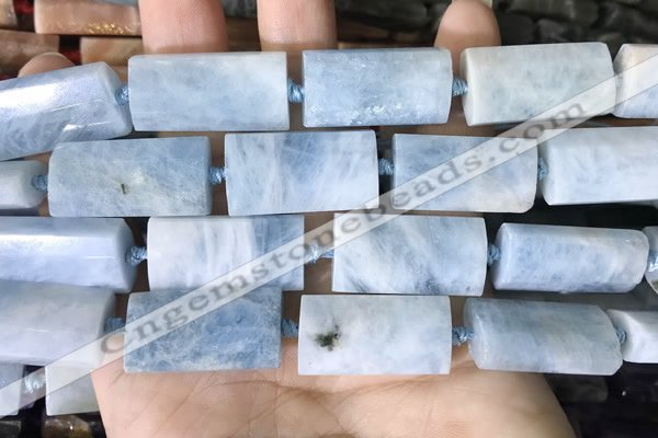 CTB673 14*27mm - 15*28mm faceted flat tube aquamarine beads