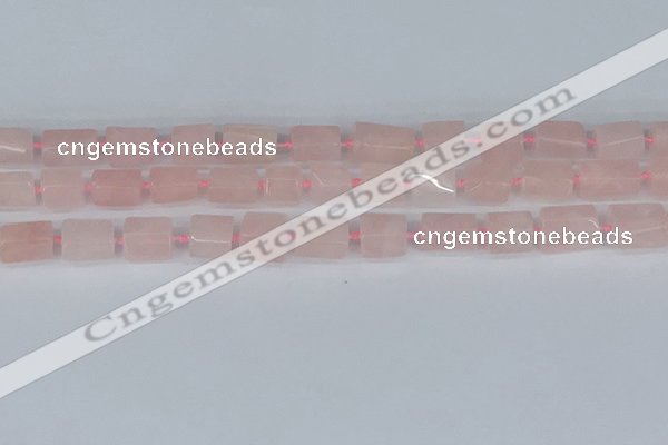 CTB731 15.5 inches 6*10mm - 8*12mm faceted tube rose quartz beads