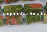 CTB742 15.5 inches 6*10mm - 8*12mm faceted tube unakite beads