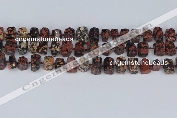 CTB761 6*10mm - 8*12mm faceted tube red snowflake obsidian beads