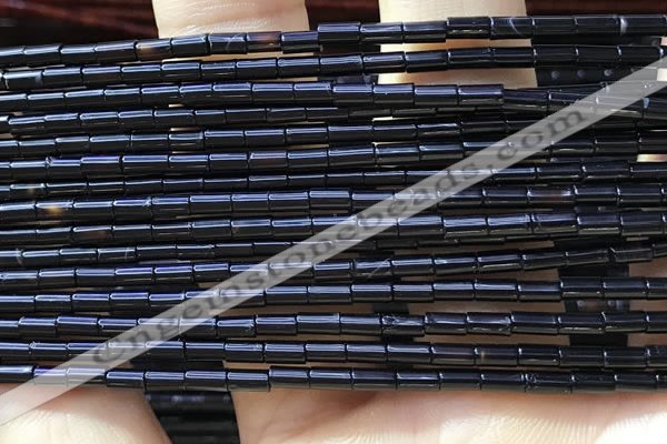 CTB819 15.5 inches 2*4mm tube black agate beads wholesale