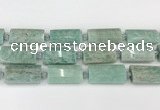 CTB852 13*25mm - 15*28mm faceted flat tube amazonite beads