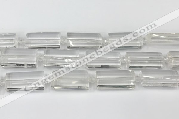 CTB860 13*25mm - 15*28mm faceted flat tube white crystal beads