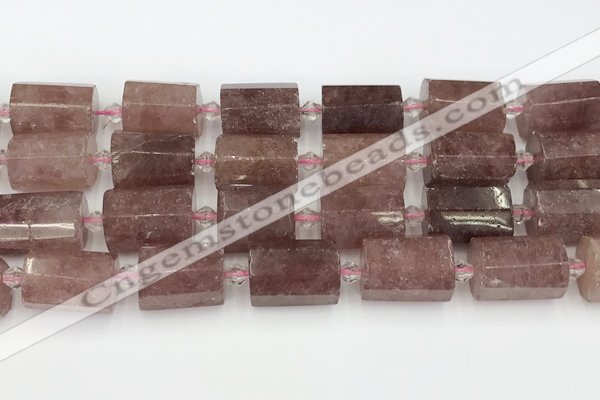 CTB880 13*25mm - 14*19mm faceted tube strawberry quartz beads