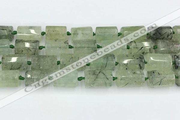 CTB881 13*25mm - 14*19mm faceted tube green rutilated quartz beads