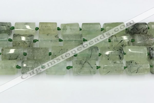 CTB881 13*25mm - 14*19mm faceted tube green rutilated quartz beads