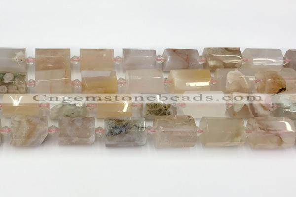 CTB884 13*25mm - 14*19mm faceted tube sakura agate beads