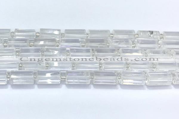 CTB900 15 inches 10*16mm faceted tube white crystal beads