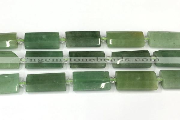 CTB928 13*25mm - 15*28mm faceted flat tube green aventurine jade beads