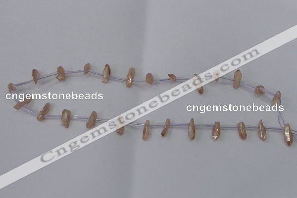 CTD1101 Top drilled 4*12mm - 5*18mm nuggets plated quartz beads