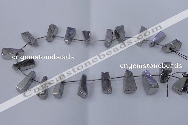 CTD1158 Top drilled 8*25mm - 10*35mm freeform plated quartz beads