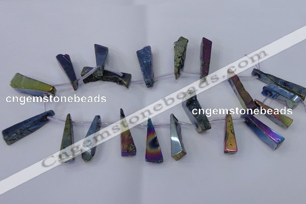 CTD1163 Top drilled 8*25mm - 10*35mm freeform plated quartz beads