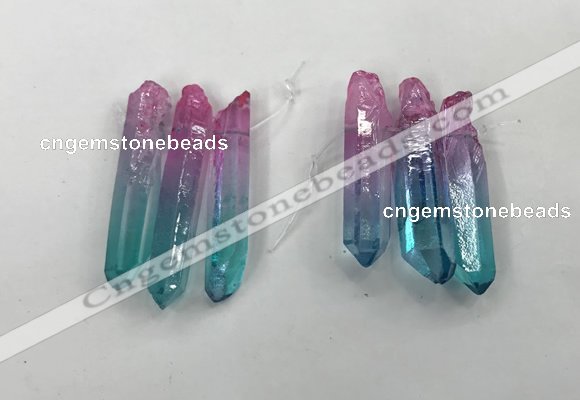 CTD1224 Top drilled 7*30mm - 9*45mm sticks plated quartz beads