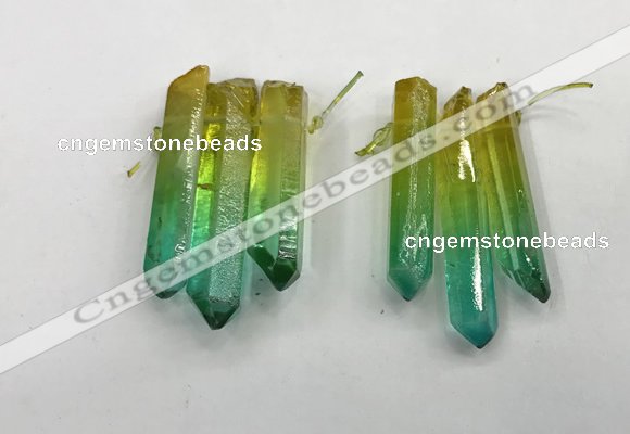 CTD1227 Top drilled 7*30mm - 9*45mm sticks plated quartz beads