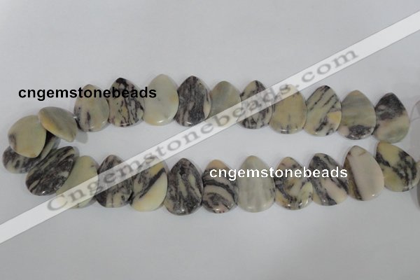 CTD15 Top drilled 22*30mm flat teardrop zebra jasper beads