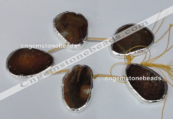 CTD1576 30*45mm - 35*50mm freeform agate beads with brass setting