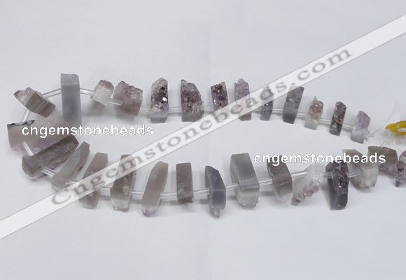 CTD1594 Top drilled 8*25mm - 9*25mm sticks druzy amethyst beads