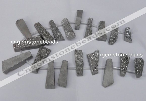 CTD1610 Top drilled 13*25mm - 15*45mm freeform plated druzy quartz beads