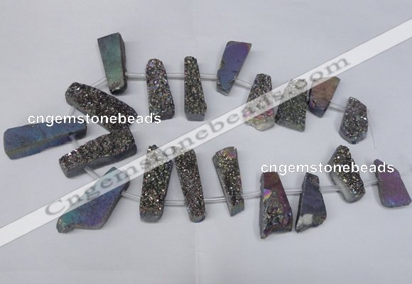 CTD1614 Top drilled 13*25mm - 15*45mm freeform plated druzy quartz beads