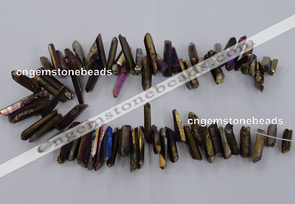 CTD1627 Top drilled 4*15mm - 6*35mm sticks plated quartz beads