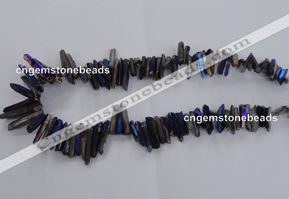 CTD1628 Top drilled 4*15mm - 6*35mm sticks plated quartz beads