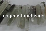 CTD1663 Top drilled 6*18mm - 8*35mm sticks green phantom quartz beads