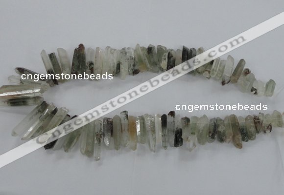 CTD1663 Top drilled 6*18mm - 8*35mm sticks green phantom quartz beads