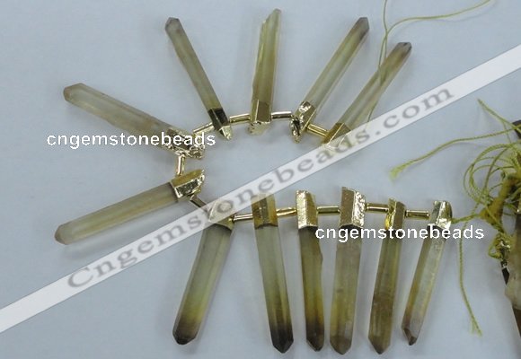 CTD1967 Top drilled 6*50mm - 10*60mm sticks lemon quartz beads