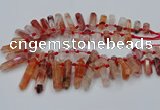 CTD2112 Top drilled 10*25mm - 12*45mm sticks pink quartz beads