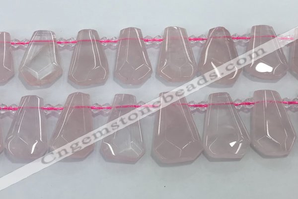 CTD2271 Top drilled 16*28mm - 20*30mm faceted freeform rose quartz beads