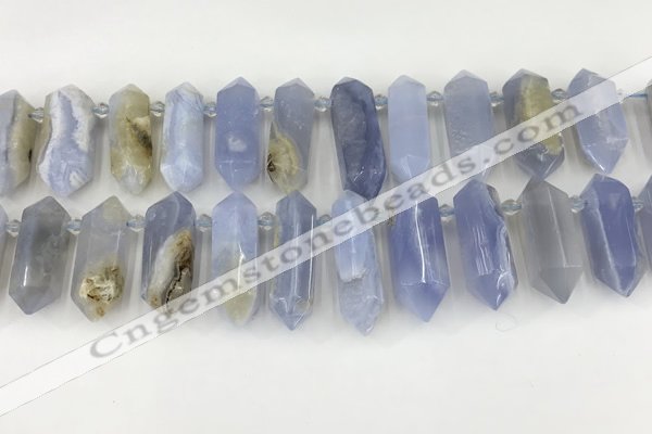 CTD2390 Top drilled 13*30mm - 14*42mm sticks blue chalcedony beads