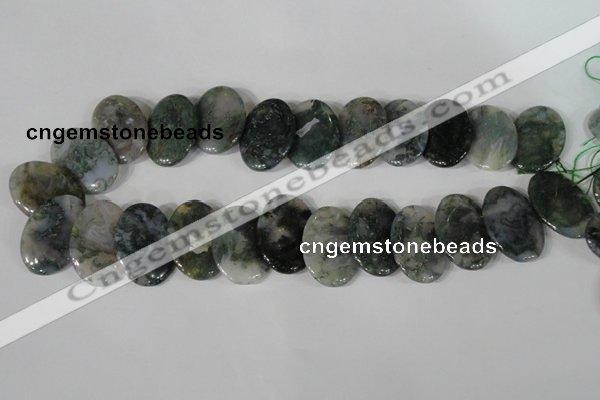 CTD24 Top drilled 20*30mm oval moss agate beads wholesale