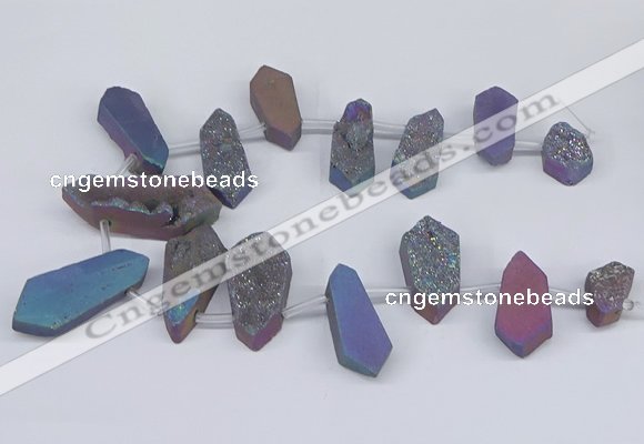 CTD2905 Top drilled 15*25mm - 25*55mm freeform plated druzy agate beads