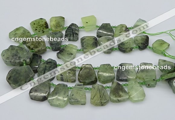 CTD337 Top drilled 15*20mm - 25*30mm freeform green rutilated quartz beads