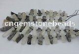 CTD3516 Top drilled 10*20mm - 12*40mm sticks black rutilated quartz beads