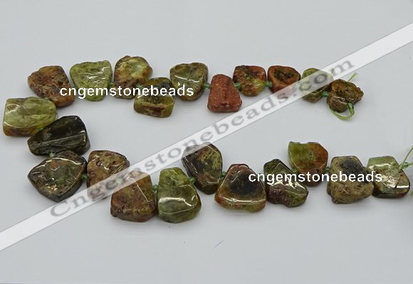 CTD3537 Top drilled 15*20mm - 25*30mm freeform green garnet beads