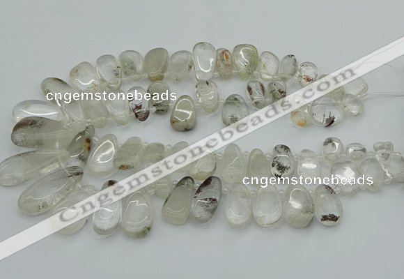 CTD3540 Top drilled 10*22mm - 15*45mm freeform green phantom quartz beads