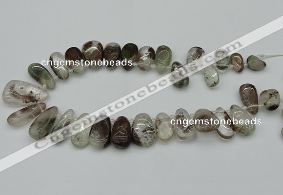 CTD3541 Top drilled 10*22mm - 15*45mm freeform green phantom quartz beads