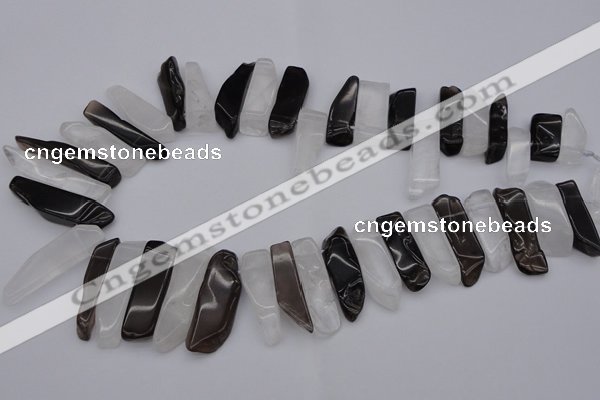 CTD356 10*25mm - 10*50mm wand white crystal & smoky quartz beads