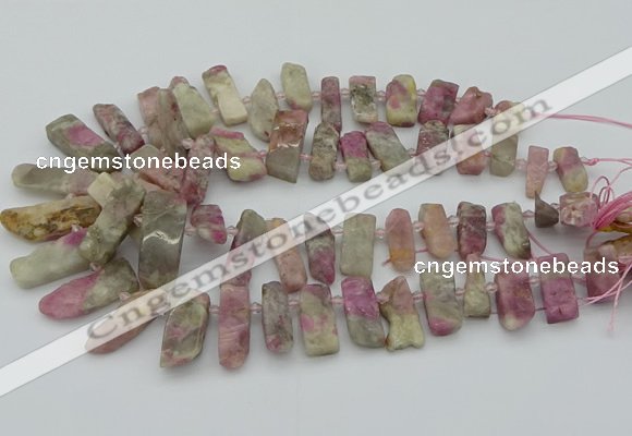 CTD3565 Top drilled 10*20mm - 12*35mm sticks pink tourmaline beads