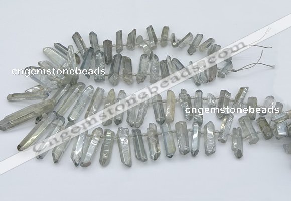 CTD3577 Top drilled 6*20mm - 8*45mm sticks plated white crystal beads