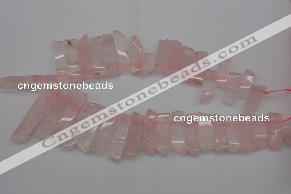 CTD361 Top drilled 10*28mm - 10*50mm wand rose quartz beads